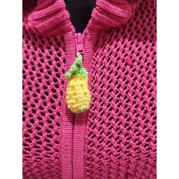 Quacker Factory Womens Jacket Small Sz XL Pink Knit Pineapple Sequin Hood Beaded - Picture 3 of 8